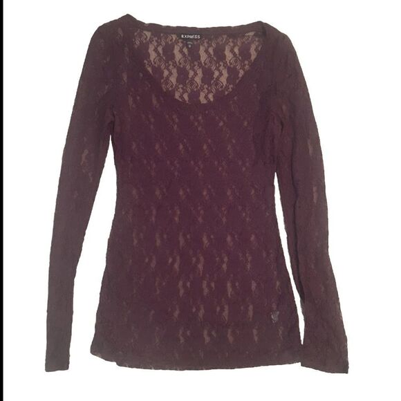 Women’s Purple Express Floral Mesh Long Sleeve Boat Neck Top Size X-Small - Picture 1 of 5